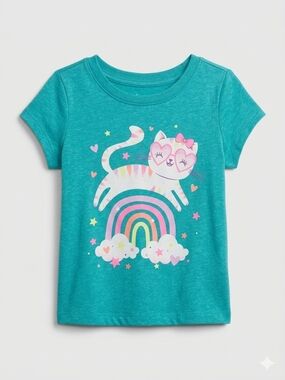 The Children's Place Girls Teal Rainbow Cat Graphic Tee 12-18 Months NWT